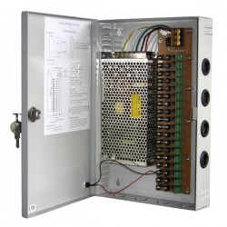 Захранващ блок 12VDC/10A за видеонаблюдение в метална кутия