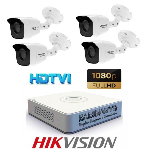 FULL HD 2.0Mpx Комплект за видеонаблюдение Hikvision с 4 бр. HD-TVI Булет Камери и Хибриден Рекодер