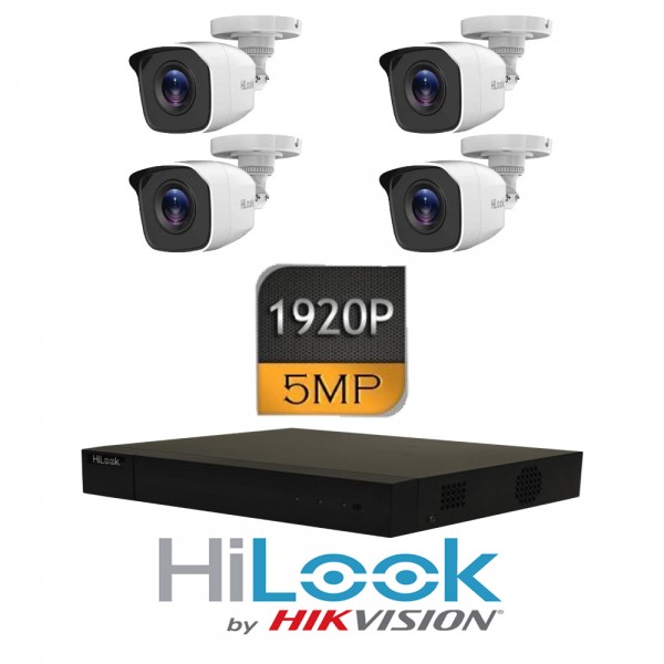 5.0Mpx Комплект за видеонаблюдение HiLOOKс 4 бр. HD-TVI Булет Камери и Хибриден Рекодер